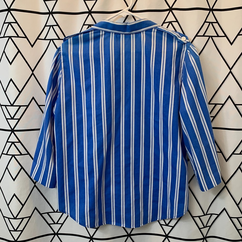 Vintage blue and white stripe button down 80s preppy nautical - Picture 4 of 9